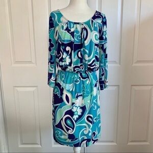 Donna Morgan Teal Bloused Waist Paisley Floral Dress